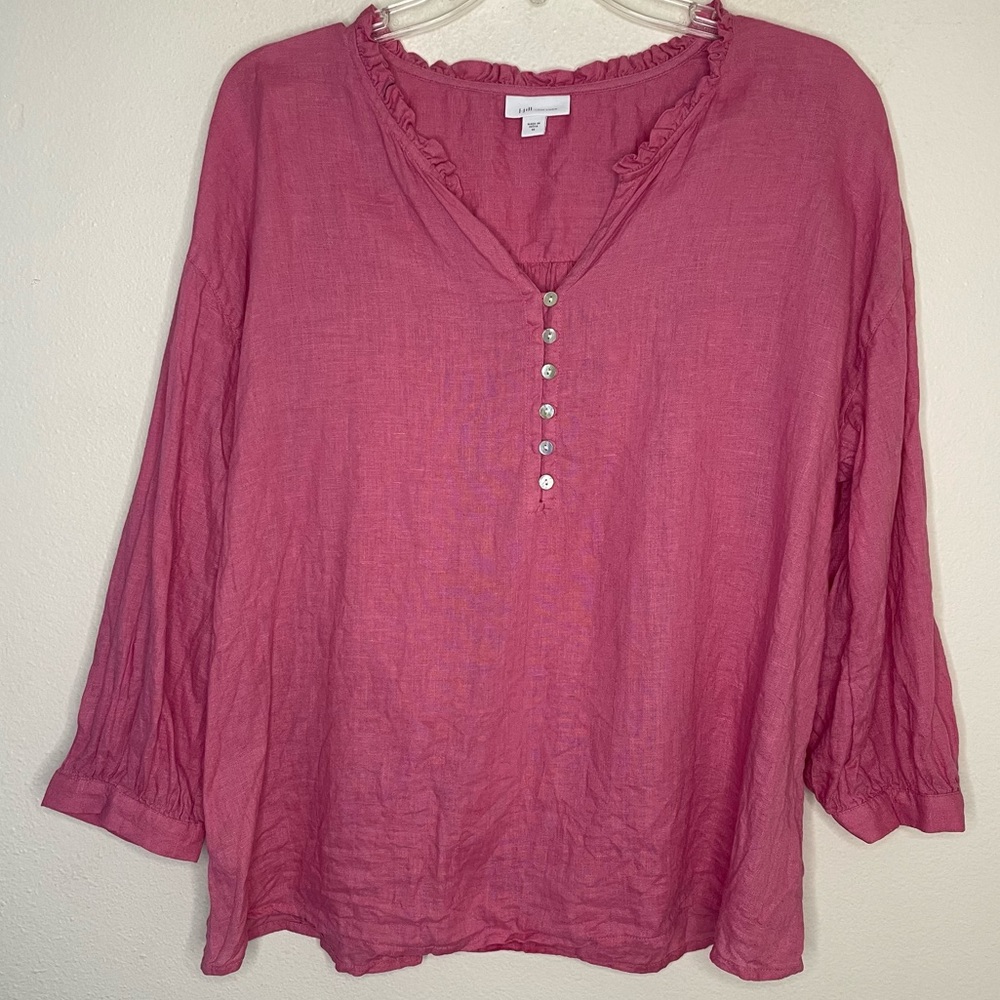 J.Jill 100% Linen Relaxed Popover Top Lotus Flower